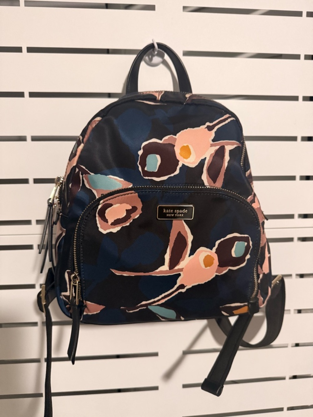 kate spade navy floral mini backpack with pink accents